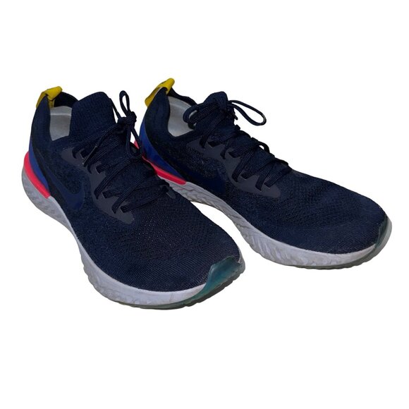 Nike Epic React Flyknit Mens 12 College Navy Pink Running‎ Sneakers AQ0067-400 - Picture 1 of 15